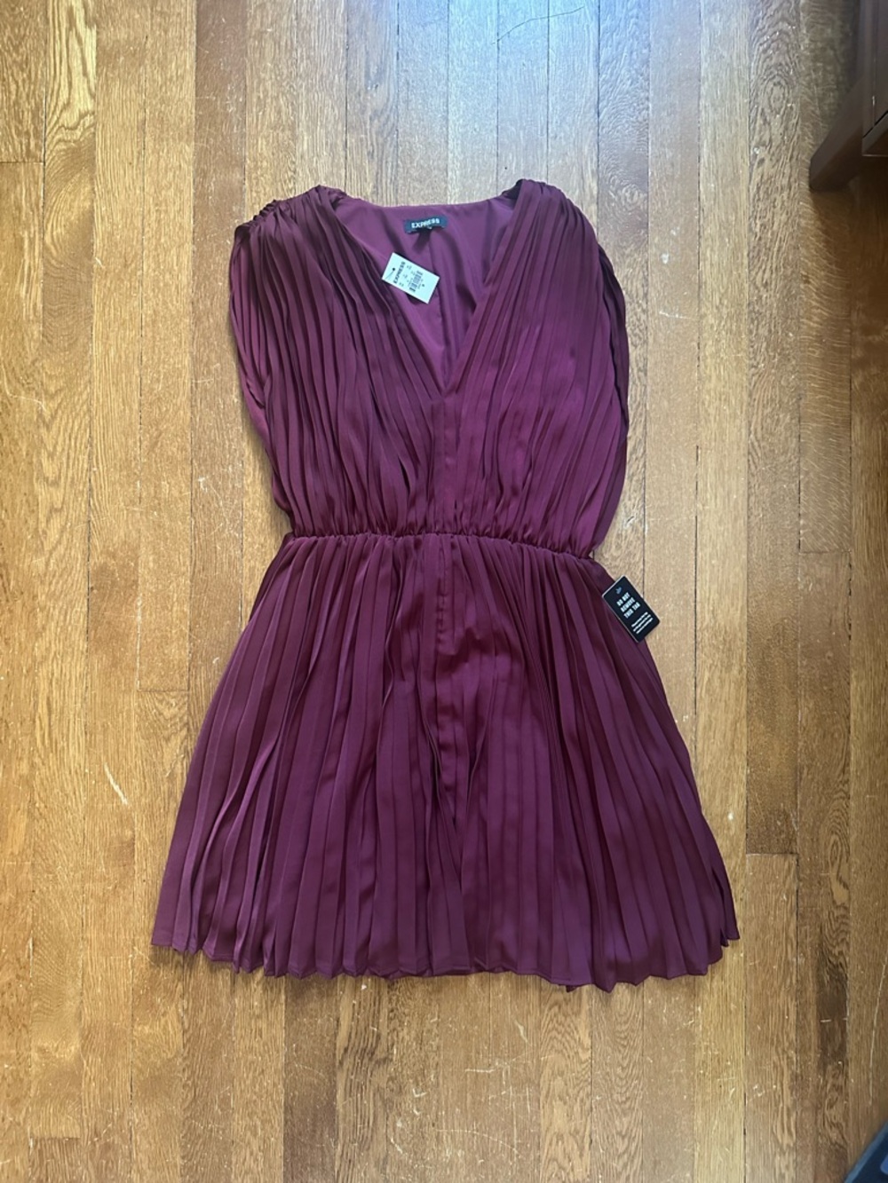 Express Red Pleated V-Neck Dress